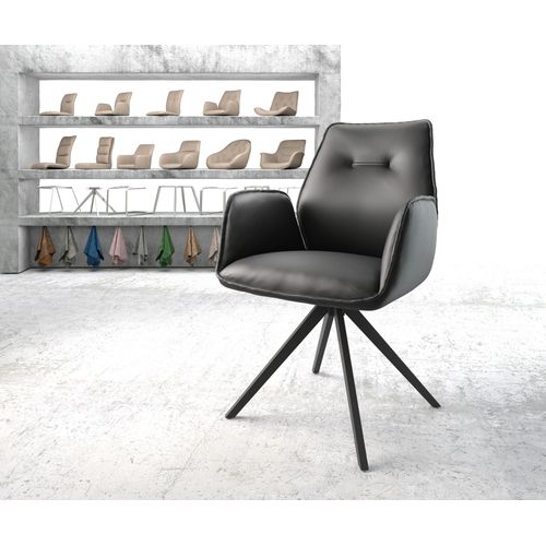 Chaise Pivotante Zoa-Flex Cadre Croisé Angulaire Noir Cuir Véritable Noir