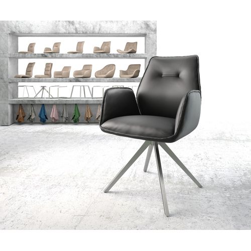 Chaise Pivotante Zoa-Flex Cadre Croisé Angulaire Acier Inoxydable Cuir Véritable Noir