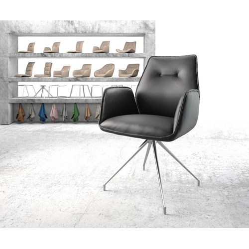 Chaise Pivotante Zoa-Flex Cadre Croisé Conique Acier Inoxydable Cuir Véritable Noir
