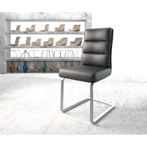 Chaise Pela-Flex Cantilever Plat Acier Inoxydable Cuir Véritable Noir