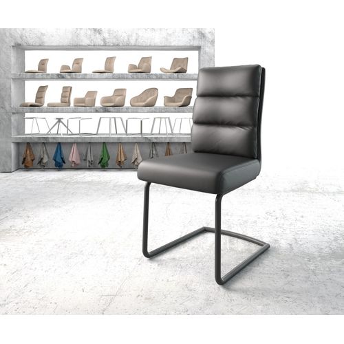 Chaise Pela-Flex Cantilever Rond Noir Cuir Véritable Noir