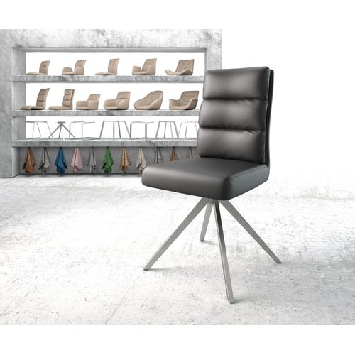 Chaise Pivotante Pela-Flex Cadre Croisé Angulaire Acier Inoxydable Cuir Véritable Noir