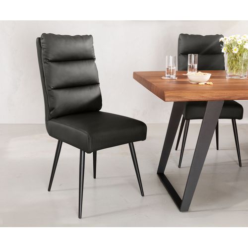 Chaise Pela-Flex 4-Pieds Conique Noir Cuir Véritable Noir