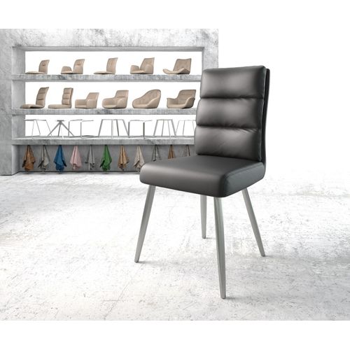 Chaise Pela-Flex 4-Pieds Conique Acier Inoxydable Cuir Véritable Noir
