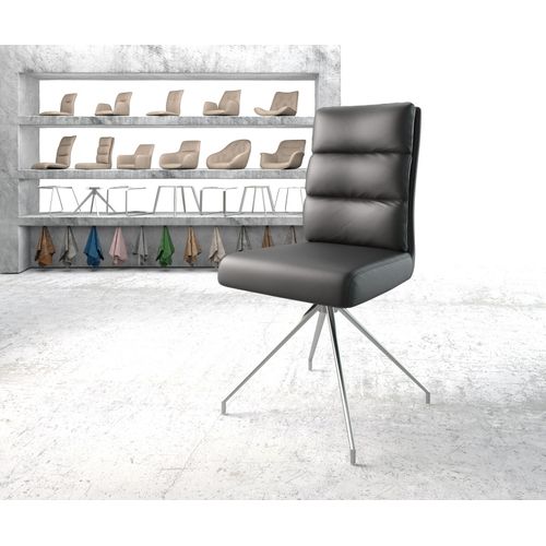 Chaise Pivotante Pela-Flex Cadre Croisé Conique Acier Inoxydable Cuir Véritable Noir