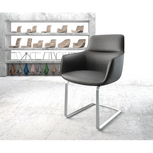 Chaise Pejo-Flex Cantilever Plat Acier Inoxydable Cuir Véritable Noir