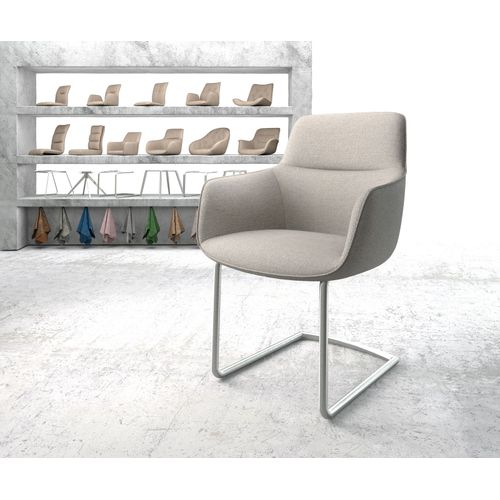 Chaise Pejo-Flex Cantilever Rond Acier Inoxydable Rayures Gris Clair