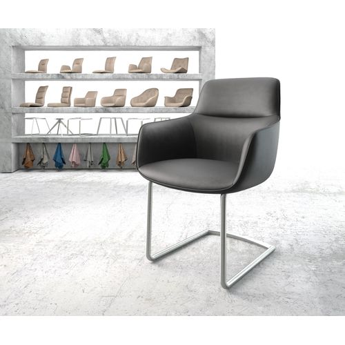 Chaise Pejo-Flex Cantilever Rond Acier Inoxydable Cuir Véritable Noir