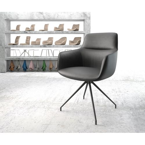 Chaise Pivotante Pejo-Flex Cadre Croisé Conique Noir Cuir Véritable Noir