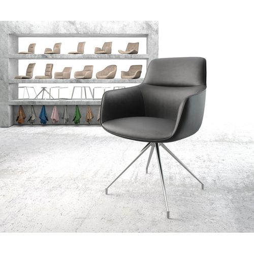 Chaise Pivotante Pejo-Flex Cadre Croisé Conique Acier Inoxydable Cuir Véritable Noir
