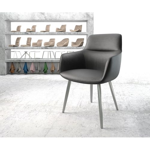 Chaise Pejo-Flex 4-Pieds Conique Acier Inoxydable Cuir Véritable Noir