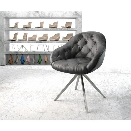 Chaise Pivotante Gaio-Flex Cadre Croisé Angulaire Acier Inoxydable Cuir Véritable Noir