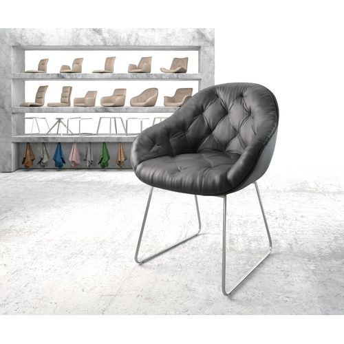 Fauteuil Gaio-Flex Cadre Croisé Acier Inoxydable Cuir Véritable Noir