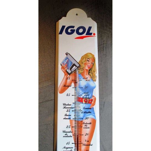 Thermometre En Émail Pin Up Igol 67x12cm Année 1990 Tole Emaillée