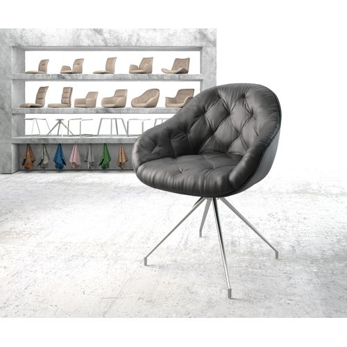 Chaise Pivotante Gaio-Flex Cadre Croisé Conique Acier Inoxydable Cuir Véritable Noir