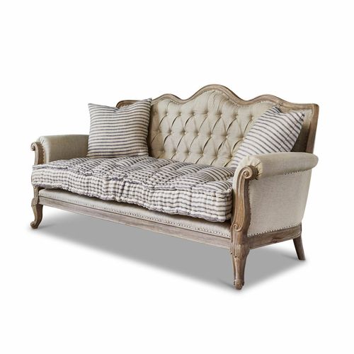 Loberon Canapé Malabon, Lin/Marron/Bleu (89 X 200 X 83cm)