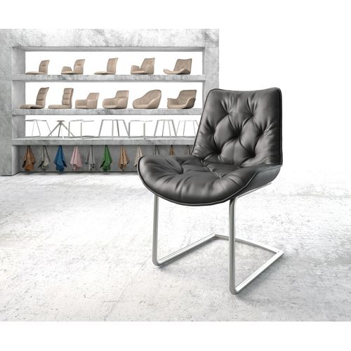 Fauteuil Taimi-Flex Cantilever Rond Acier Inoxydable Cuir Véritable Noir