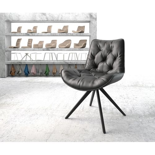 Chaise Pivotante Taimi-Flex Cadre Croisé Angulaire Noir Cuir Véritable Noir