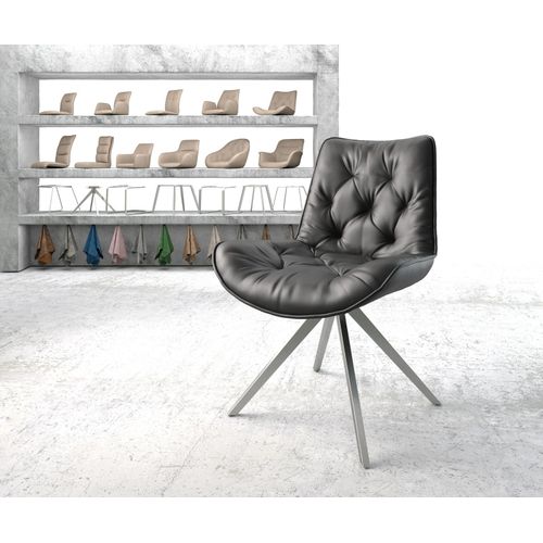 Chaise Pivotante Taimi-Flex Cadre Croisé Angulaire Acier Inoxydable Cuir Véritable Noir