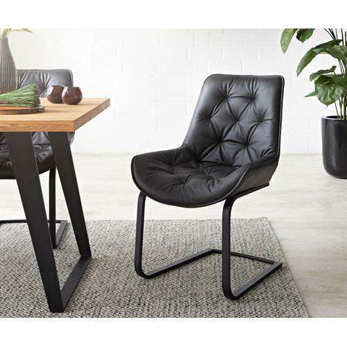 Fauteuil Taimi-Flex Cantilever Plat Noir Cuir Véritable Noir