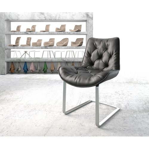Fauteuil Taimi-Flex Cantilever Plat Acier Inoxydable Cuir Véritable Noir