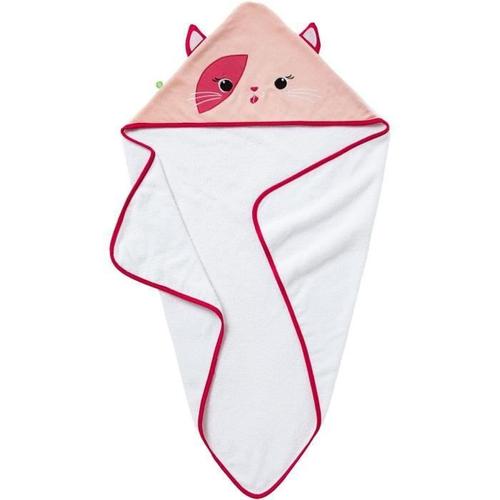 Cape De Bain Babycalin Chat - Dès La Naissance - Velours/Coton - 75 X 75 Cm - Rose