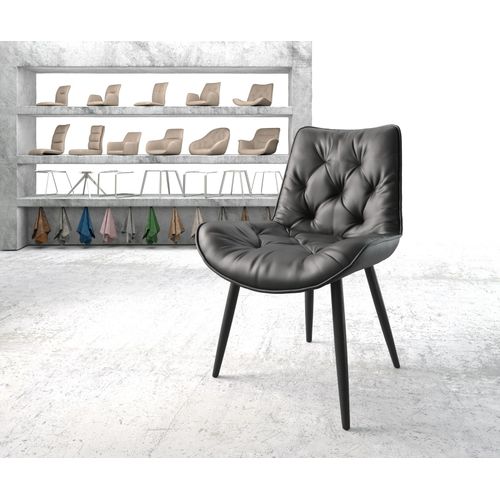 Fauteuil Taimi-Flex 4-Pieds Conique Noir Cuir Véritable Noir