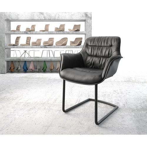 Fauteuil Kaira-Flex Cantilever Rond Noir Cuir Véritable Noir