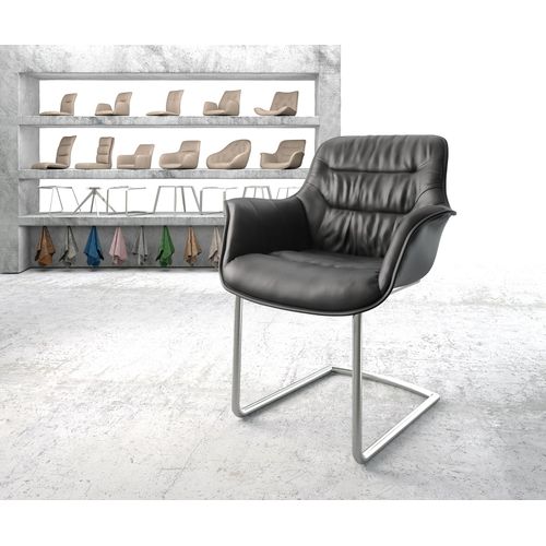 Fauteuil Kaira-Flex Cantilever Rond Acier Inoxydable Cuir Véritable Noir