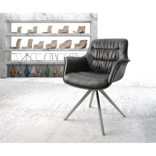 Chaise Pivotante Kaira-Flex Cadre Croisé Angulaire Acier Inoxydable Cuir Véritable Noir