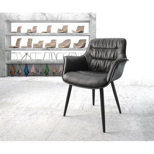Fauteuil Kaira-Flex 4-Pieds Conique Noir Cuir Véritable Noir