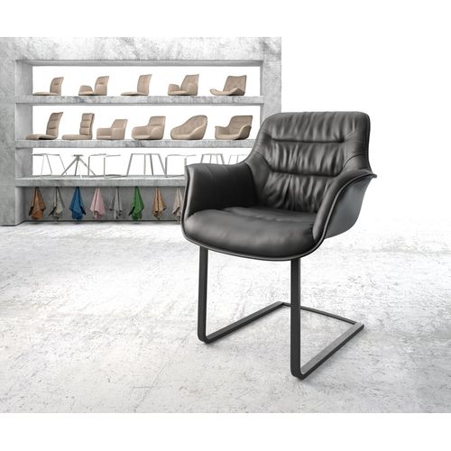 Fauteuil Kaira-Flex Cantilever Plat Noir Cuir Véritable Noir