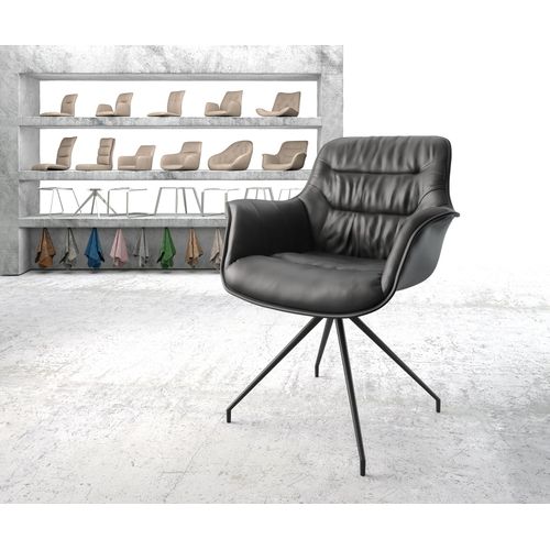 Chaise Pivotante Kaira-Flex Cadre Croisé Conique Noir Cuir Véritable Noir
