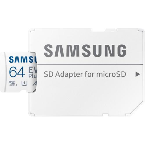 Samsung EVO Plus MB-MC64KA - Carte mémoire flash (adaptateur microSDXC vers SD inclus(e)) - 64 Go - A1 / Video Class V10 / UHS-I U1 / Class10 - microSDXC UHS-I - blanc