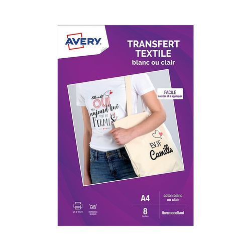 Papier créatif Avery 8 Transferts T-shirt blancs/clairs A4
