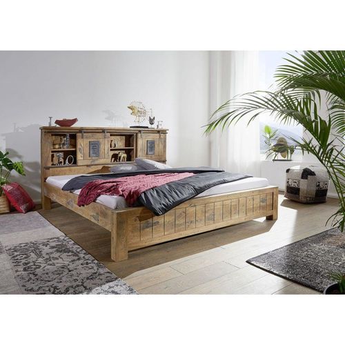Lit Double 140x200 Manguier Laqué Bois Naturel Railway 143