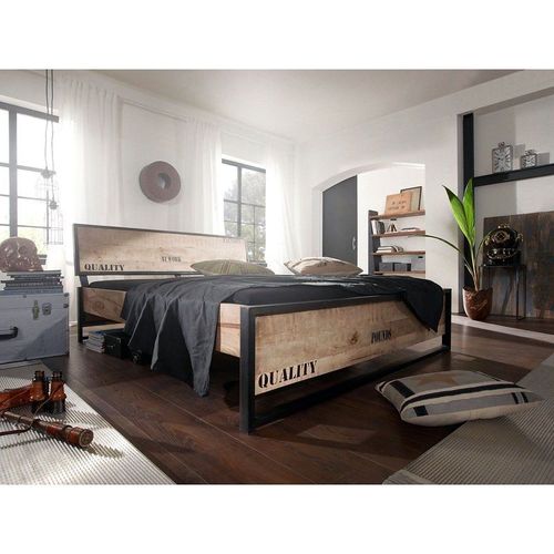 Lit Double 200x200 Manguier Brut Imprimé Bois Naturel Factory 142