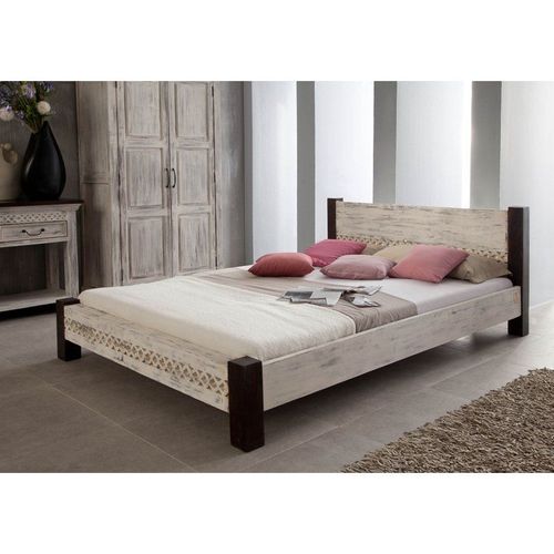 Lit Double 200x200 Manguier Ciré Blanc Antique Castle-Antik 404