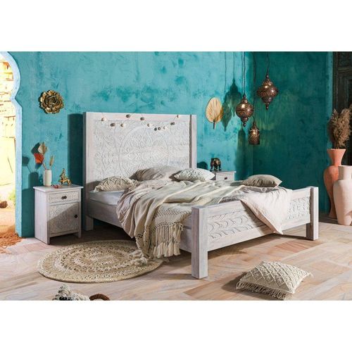 Lit Double 186x220 Manguier Huilé Blanc Kashmir 103