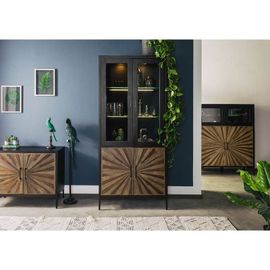 Sun Vitrine 102 90x45x200 Mango , Sheesham Schwarz Lackiert