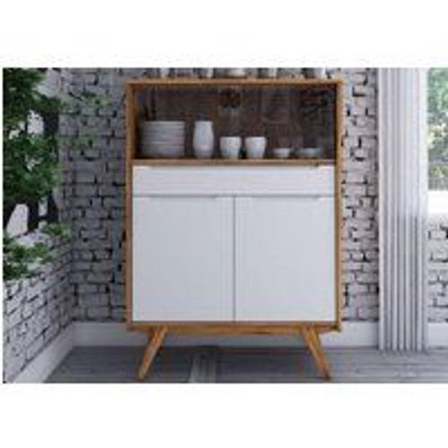 Buffet Avec Vitrine 100x48 Chêne Sauvage Huilé Blanc Original Retro 15