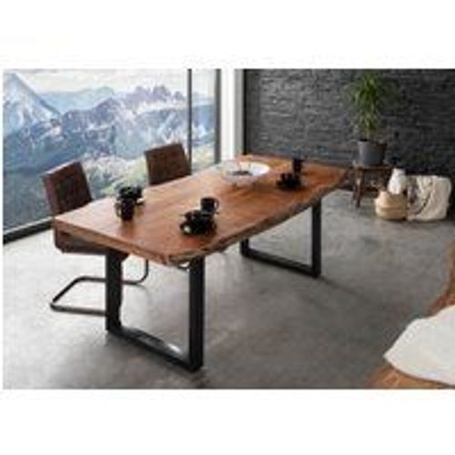 Table À Manger 200x100 Acacia Laqué Bois Naturel , Anthracite Laqué Freeform 5