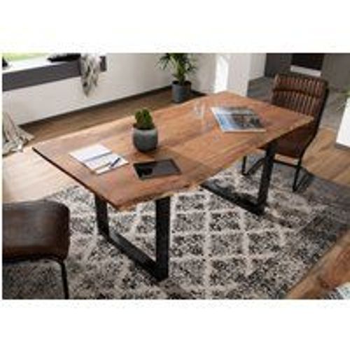 Table À Manger 220x100 Acacia Laqué Bois Naturel , Anthracite Laqué Freeform
