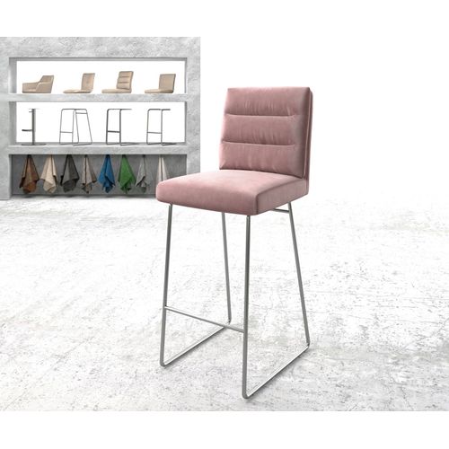 Chaise-De-Bar Pela-Flex Cadre À Patins Acier Inoxydable Velours Rosé