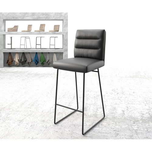 Chaise-De-Bar Pela-Flex Cadre À Patins Métal Cuir Véritable Noir