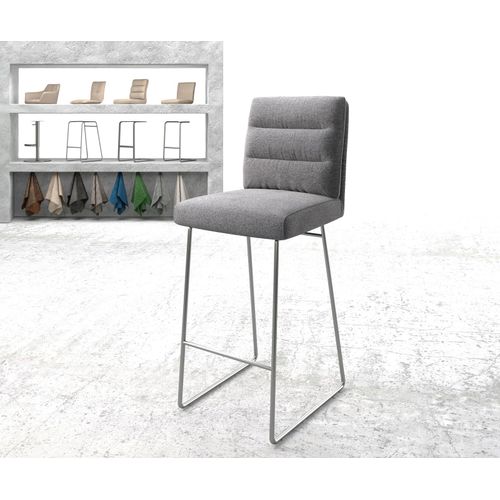 Chaise-De-Bar Pela-Flex Cadre À Patins Acier Inoxydable Tissu Texturé Gris Clair