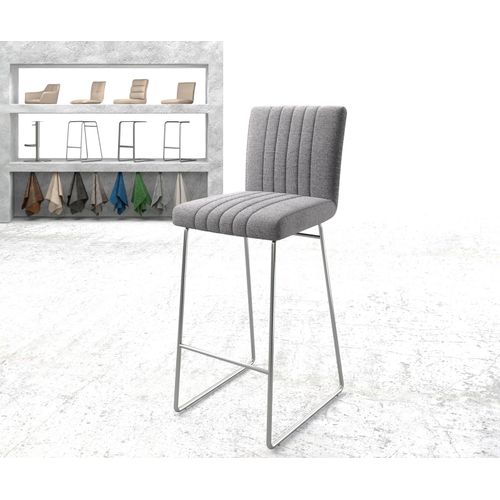 Chaise-De-Bar Luiga-Flex Cadre À Patins Acier Inoxydable Tissu Texturé Gris Clair