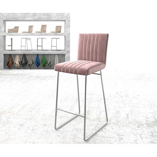 Chaise-De-Bar Luiga-Flex Cadre À Patins Acier Inoxydable Velours Rosé