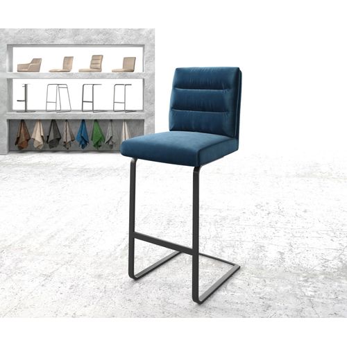 Chaise-De-Bar Pela-Flex Chaise Cantilever Métal Plat Velours Bleu