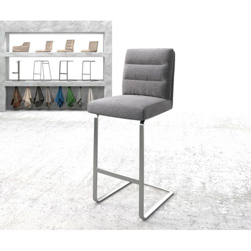 Chaise-De-Bar Pela-Flex Chaise Cantilever M?Tal Plat Inoxydable Tissu Textur? Gris Clair